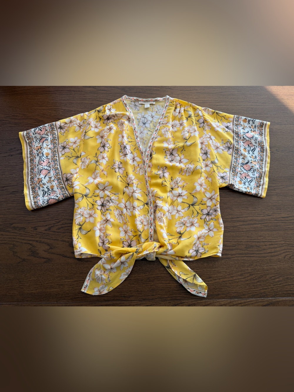 C&V Chelsea & Violet Yellow Floral Tie-Front Cover Up